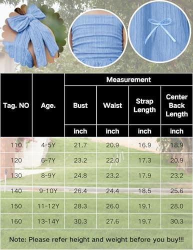 Arshiner Girls Easter Summer Spring Dress Blue Prom Boho Beach Casual Midi Sundresses for 11-12 Years — view 7