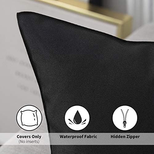 MIULEE Pack of 4 Decorative Outdoor Waterproof Pillow Covers Square Garden Cushion Cases PU Coating Throw Pillow Cover Shell for Patio Tent Park Couch 16x16 Inch Black