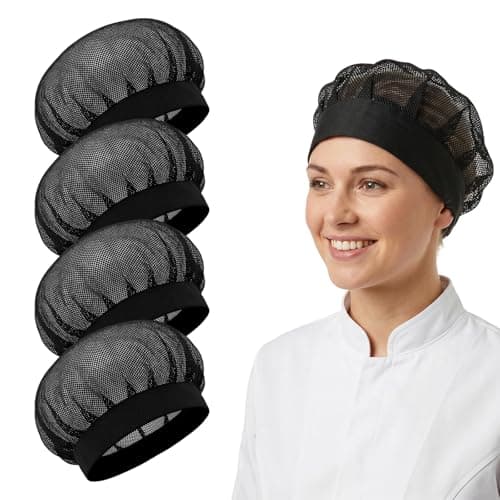 4 Pcs Chef Hats for Women, Mesh Elastic Kitchen Cooking Hat Reusable Hair Nets for Food Service Black Chef Cap