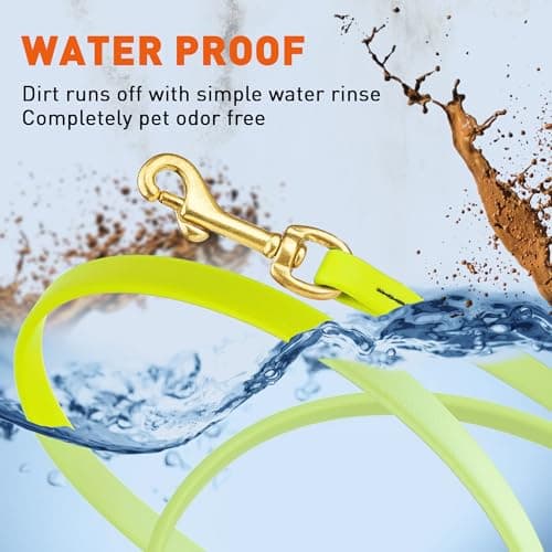 Viper K9 Biothane Working Dog Leash Waterproof Lead for Tracking Training Schutzhund Dog Sport & Search - Odor-Proof Long Line with Solid Brass Snap for Puppy Medium and Large 1/2" x 15ft SafetyYellow — view 3