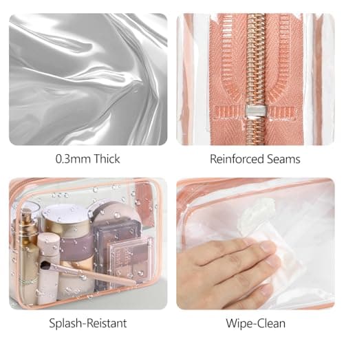 Packism Clear Makeup Bags, 4 Pack Quart Size Travel Bag TSA Approved Bags for Toiletries, Cosmetic Carry on Toilety Toiletry Rose Pin Active Rose Pink 4 Pack — view 6