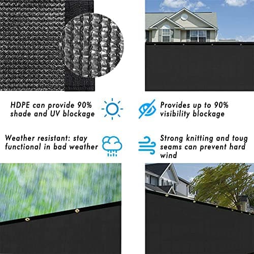 UPGRADE Privacy Screen Fence 5' x 50' Commercial 170GSM 90% Visibility Blockage Fence Panel with Brass Grommets Heavy Duty Perfect for Outdoor Backyard-Black — view 4