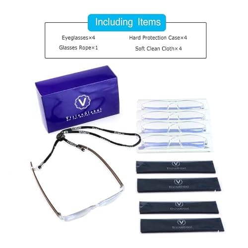 LifeArt Blue Light Blocking Reading Glasses, 4-Pack Men’s and Women’s Rectangular Frame, Anti-Reflective Lenses, +2.00 Magnification — view 6