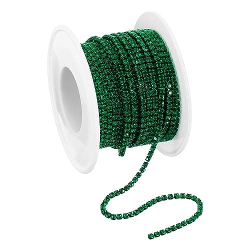 uxcell 10 Yard Crystal Rhinestone Chain, 2.0mm Sew on Close Claw Chain Trim for DIY Jewelry, Clothing, Bags, Shoe Decoration, Dark Green, 1Roll