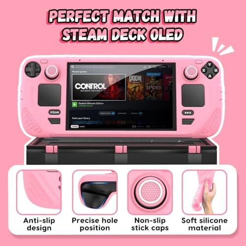 IINE Protective Case for Steam Desk OLED, Steamdesk OLED Silicone Cover Case, 9-in-1 Protective Silicone Shell with Anti-Scratch Cover Protector, Game Accessories Set,Pink — view 3