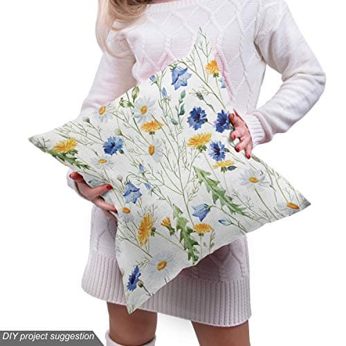 Ambesonne Flower Fabric by The Yard, Wild Flowers Poppies and Daisies Rural Nature Scenery in Meadows Rustic, Decorative Fabric for Upholstery and Home Accents, 2 Yards, Ivory Yellow — view 4