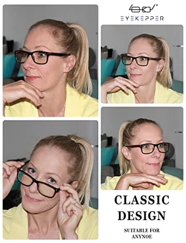 Eyekepper Computer Reading Glasses,UV Protection, Anti Glare,Anti-reflective Computer Readers (Black Blue, Yellow Tinted Lenses) +4.0