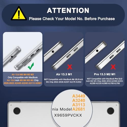 MOSISO Compatible with MacBook Air 13 inch Case M5 2026 M4 2025 M3 M2 2024-2022 A3449 A3240 A3113 A2681,Hard Shell&Keyboard Cover&Screen Film&Pouch for MacBook Air 13.6 inch Case, Crystal Midnight