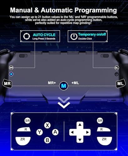 Gammeefy Switch Controller – Hall Effect Joysticks & Enhanced Grip – One Piece Switch Joypad Replacement Switch Pro Controller with 8-Color RGB Lighting, Turbo, Macros - Black, 6.2"/7" — view 4