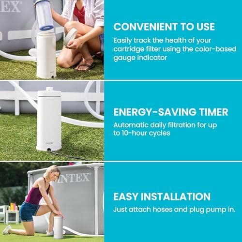 INTEX C1000 Krystal Clear Cartridge Filter Pump for Above Ground Pools: 1000 GPH Pump Flow Rate – Improved Circulation and Filtration – Easy Installation – Improved Water Clarity – Easy-to-Clean — view 5
