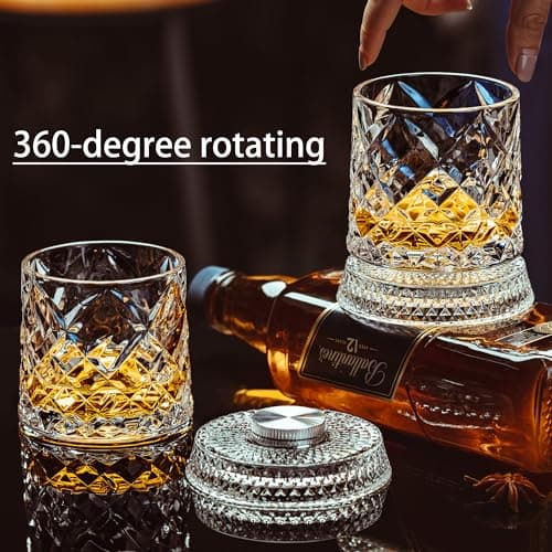 NORIMODA Spinning Whiskey Glasses Set of 4 With Iceball Molds, 9.5oz Lead-free Rotating Old Fashioned Rocks Glasses for Bourbon, Scotch, Liquor and Cocktails, Gifts for Whiskey-lovers — view 6