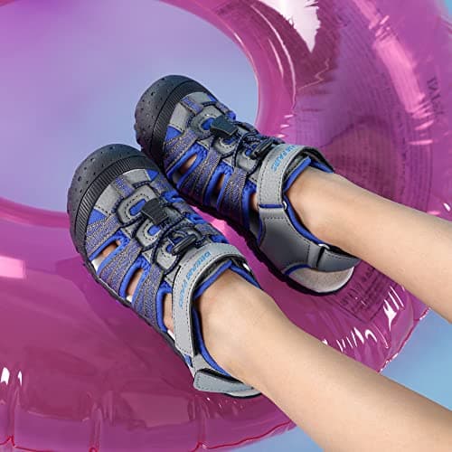 DREAM PAIRS Kids Sandals Toddler Girls & Boys Summer Outdoor Athletic Sport Sandals for Toddler/Little Kids/Big Kids,Size 13 Little Kid,Grey/Royal,171111-K