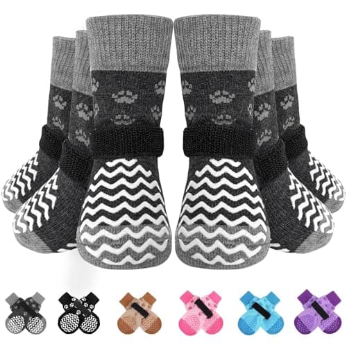 EXPAWLORER 6Pcs Anti Slip Dog Socks to Prevent Licking Paws, Dog Shoes for Hot Pavement, Double Sides Dog Boots & Paw Protectors Booties for Hardwood Floors with Grip Small Medium Large Senior Dogs, M