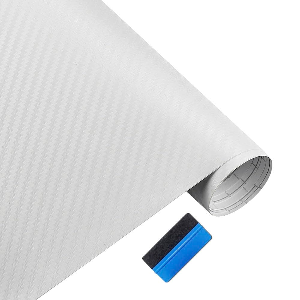 NewL 3D Carbon Fiber Vinyl Wrap Roll with Air Release Bubble Free Adhesive Film Contain Installation Tools (White, 30cm x 150cm)