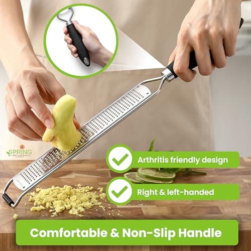 Spring Chef Stainless Steel Lemon Zester Grater with Handle - Garlic, Cheese, Parmesan, Nutmeg, Lime, Ginger Grater - Heavy Duty Kitchen Tool - Citrus Zester with Blade Cover - Fine Shred - Black — view 3