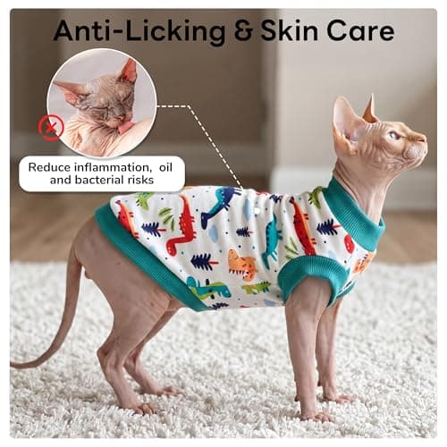 PUMYPOREITY Sphynx Cat Clothes - Stretchy Sweater, Soft Hairless Shirt, Pullover Pajamas, Turtleneck for Sphynx Cornish Rex, Devon Rex - Blue, M — view 2