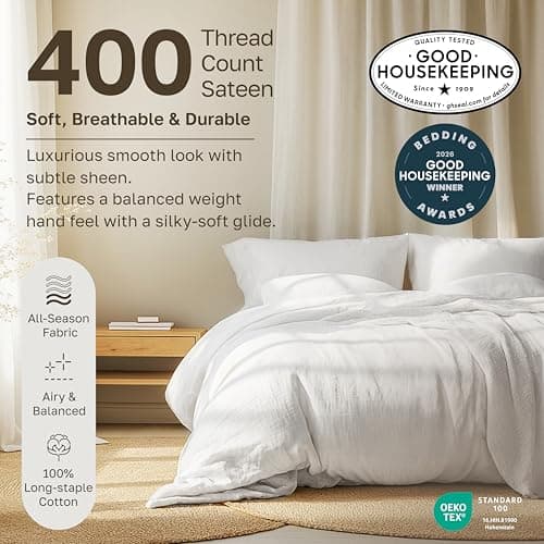 California Design Den Soft 100% Cotton Queen Sheet Set, 400 Thread Count Good Housekeeping Award Winner, Silky Smooth Sateen Weave with Deep Pockets, Breathable and Durable Cotton Bedding Set - White — view 2
