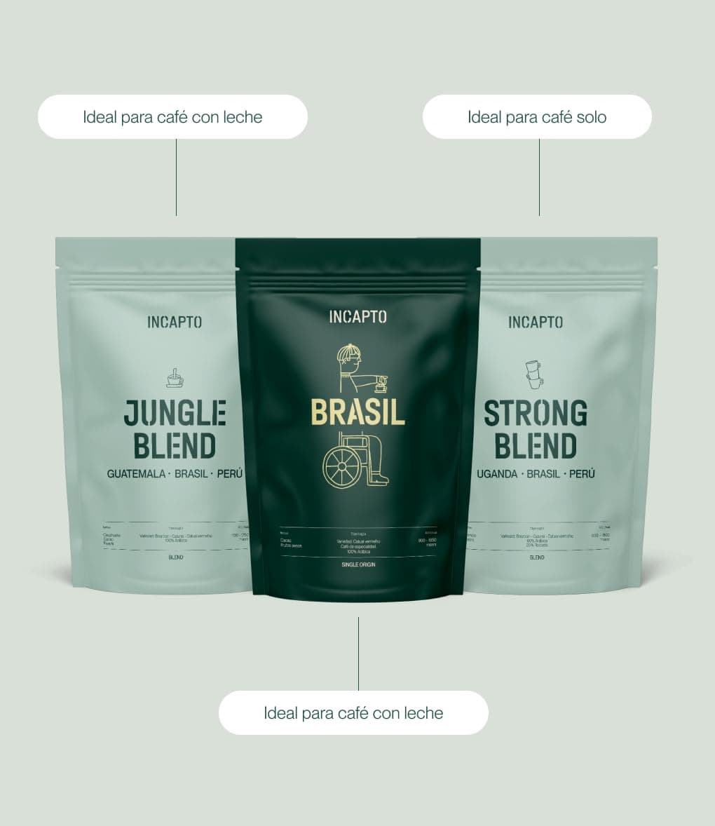 Incapto Pack de Introducción al Café en Grano de Especialidad | Jungle Blend, Café de Brasil y Strong Blend | Nivel de Tueste Alto y Aroma Intenso | 3 paquetes de 500g — view 2