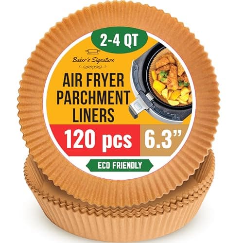 6.3” Small Air Fryer Liners, 2-4 qt Air Fryer Liners, 120Pcs Disposable Paper Liners – Non-Stick and Oil Proof for Easy Cleanup by Baker's Signature