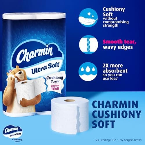 Charmin Ultra Soft Cushiony Touch Toilet Paper, 24 Family Mega = 123 Regular Rolls, White — view 2