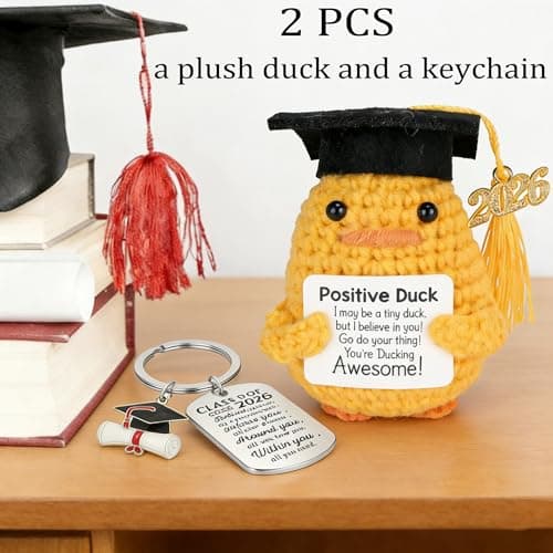 2 PCS Graduation Gifts Set Class of 2026, Inspirational Positive Duck with Keychain, Cap and Greeting Card, Cute Handmade Funny Emotional Support Pickle for Her Him High School College — view 2