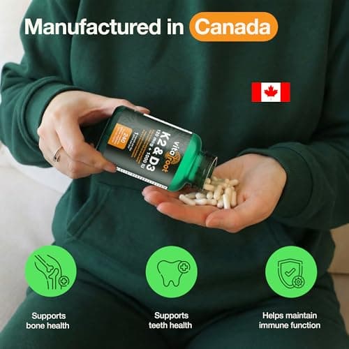 VitaRoot Vitamin D3 + K2 Supplement (8-Month Supply) – 1000 IU D3 with 120mcg K2 MK7. Vitamin D with K2 for Bone, Teeth & Immune Support. Vegan, Non-GMO, Made in Canada — view 5