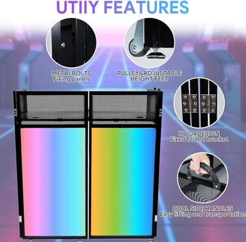 BBTEQEKN Upgraded Portable DJ Booth with Wheels, 44" x 20" DJ Stage Setup with Replaceable Black and White Scrims, Folding Portable Bar Table for Party, Wedding, Events — view 3