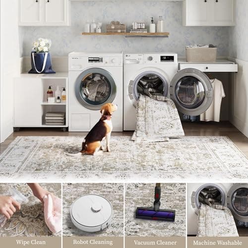 JINCHAN Runner Rug 3x10 Hallway Vintage Rugs Kitchen Washable Runner Floral Print Floor Cover Indoor Thin Rug Retro Mat Accent Rug Bathroom Laundry Room Bedroom Office Farmhouse Taupe — view 3
