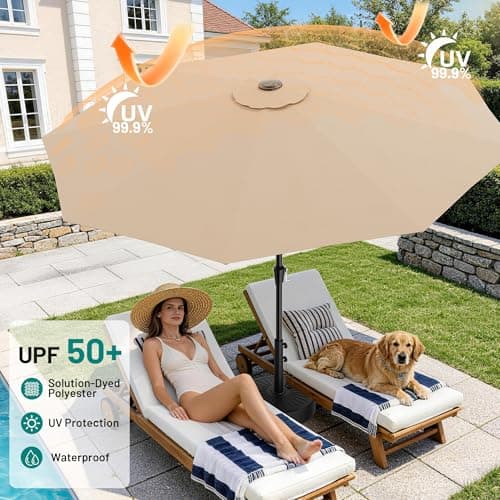 AreShark 9 FT Patio Umbrella for Outdoor, Outdoor Table Umbrella with Push Button Tilt and Crank, Outdoor Patio Umbrellas with 8 Sturdy Ribs for Market, Garden, Pool (Beige) — view 3