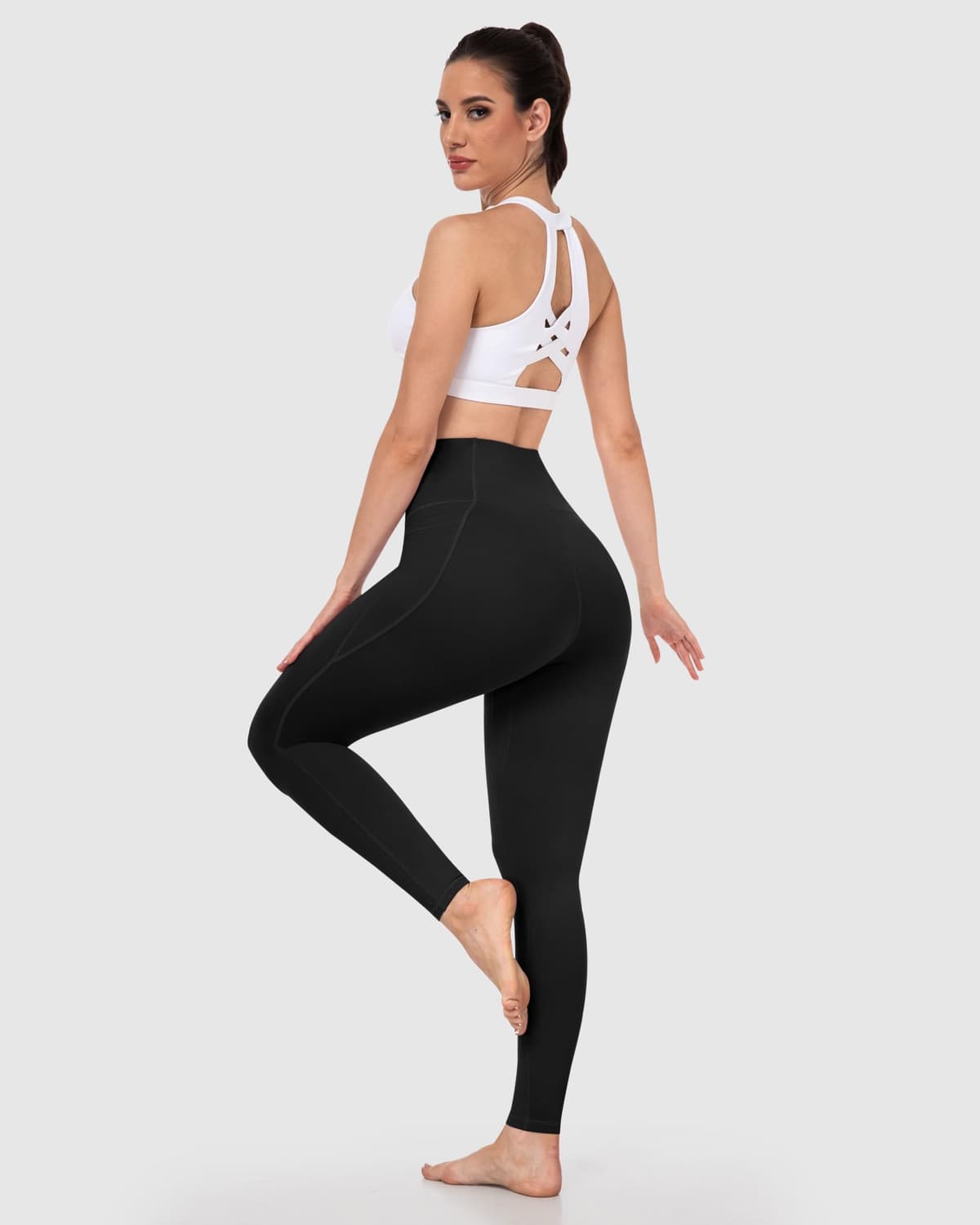 Leggings con bolsillos para mujer, control de abdomen, cintura alta, suaves, para entrenamiento, atletismo, correr, yoga, gimnasio — view 5