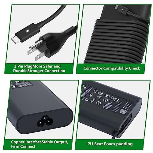 130W USB C Laptop Charger Compatible with Dell Computer XPS 15 17 9575 9500 9510 9520 9530 9700 9710 9720 9730,Precision 5470 5480 5550 5560 5530 5570 5750 5760 5770 3550 3560 3570 3571 2in1,Latitude — view 4