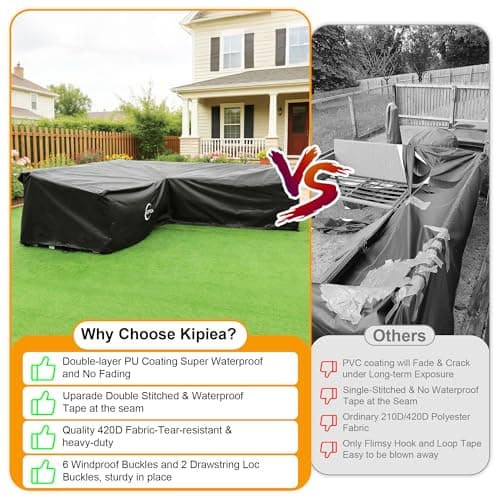 Kipiea Patio V-Shaped Sectional Sofa Cover, 420D Heavy-Duty Oxford Fabric Outdoor Sectional Cover with 6 Windproof Buckles, Anti UV and No Tears, No Fading (89" x 89"L x 33.5"D x 31"H)Black — view 5
