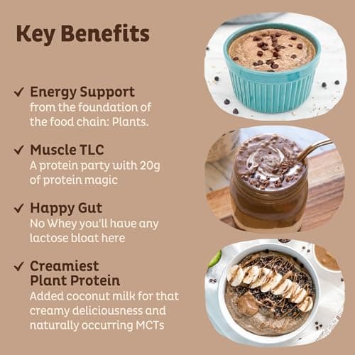 KOS Vegan Protein Powder Erythritol Free, Chocolate - Organic Pea Protein Blend, Plant Based Superfood Rich in Vitamins & Minerals - Keto, Dairy Free - Meal Replacement for Women & Men, 28 Servings — view 2