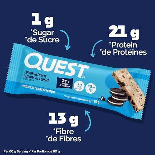 Quest Nutrition Cookies & Cream Flavour Protein Bar, High Protein, High Fibre, Low Sugar, Keto Friendly, 21g Protein, 1g Sugar, 12ct — view 3