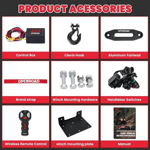 OPENROAD 3500 lb ATV/UTV Winch, Black Heavy Duty 12V Electric ATV Winch Compatible with 3000lb Winch with Wireless Remote Control 7/32"×32' Synthetic Rope Mounting Plate