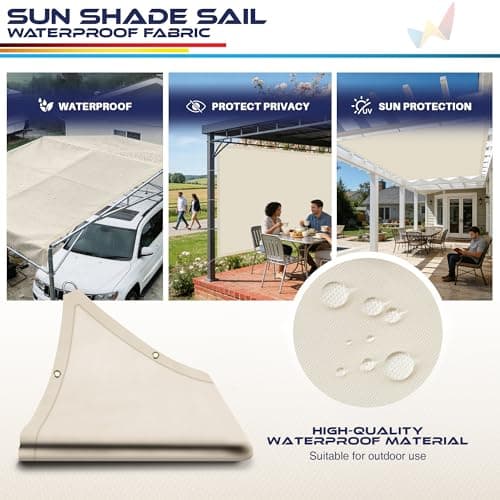 Windscreen4less 16' x 40' Waterproof Sun Shade Sail Straight Edge Outdoor Canopy Cover UV Block for Lawn Patio Backyard Garden Deck Pergola (Beige) — view 2