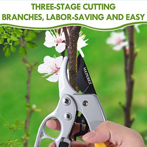 MEPEREZ Premium Germany - Steel Pruning Shears, Work 3 Times Easier, Pruners Heady Duty, Sharp Garden Clippers Cuting Florist Flower, Hedge, Herb, Rose, Indoor Live Plants, Arthritis Weak Hand Snips — view 5
