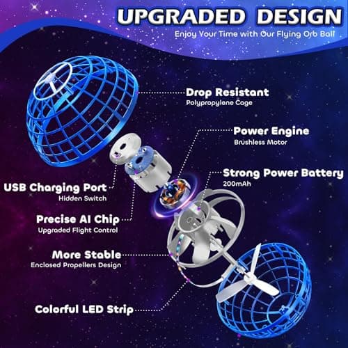 Flying Orb Ball Toys Soaring Hover Fidget Hand Controlled Mini Drone Cosmic Globe Spinning Kids Adults Outdoor Fly Toy Birthday Gift Cool Stuff for Boys Girls 6 7 8 9 10+ Year Old by Tikduck (Blue) — view 3