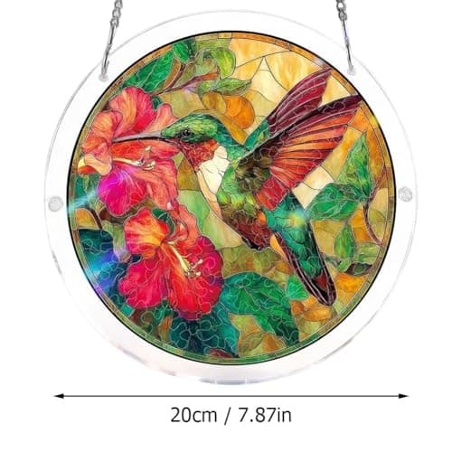 Hummingbird Acrylic Puzzle Suncatcher | 7.87" Stained Glass Style Window Hanging Kit | 83 Pcs DIY Jigsaw Puzzles Garden Decor for Women Mom Gift (Style A, OneSize)