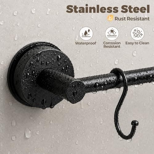 Adjustable Suction Cup Towel Bar – Towel Racks for Bathroom, 13.6-25 Inch, Stainless Steel Bathroom Towel Holder with 4 S Hooks, No Drill for Kitchen, Shower & Smooth Surfaces – Black — view 5