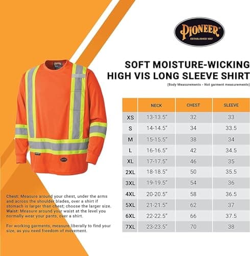 Pioneer Hi Vis Long Sleeve Safety Shirt - Breathable & Soft Work T-Shirt with Reflective Tape - Class 3 - Orange — view 5