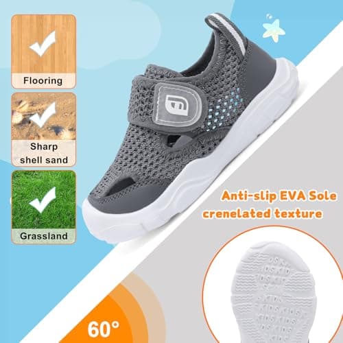 JOINFREE Chaussures d’Eau pour Tout-Petits, Bout Large Style Pieds Nus, Sandales Aqua à Séchage Rapide Antidérapantes avec Bout Renforcé pour Garçons et Filles Dark Grey Size 7 — view 5