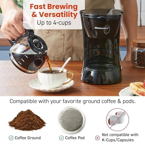 Elite Gourmet EHC4128 Automatic 4-Cup Drip Coffee Maker, Black — view 4