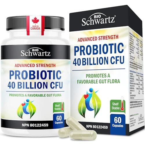 Probiotic 40 Billion CFU - Synbiotics Gut Health - Proudly Canadian Made - Bloating Relief & Digestive Health Support - Guaranteed Potency Probiotics for Men & Women - Shelf Stable, Non-GMO, 60ct