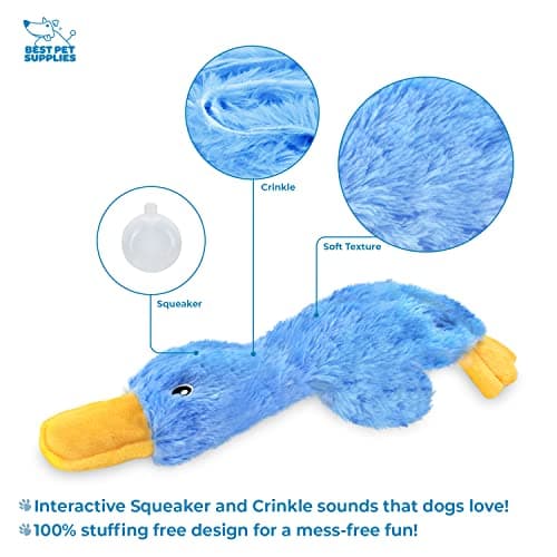 Best Pet Supplies Interactive Squeaky Dog Chew Toy, Ideal Dog Toys for Chewers, Small, Medium & Large Dogs, and Fetch Lovers - Crinkle Duck (Blue), Large — view 2