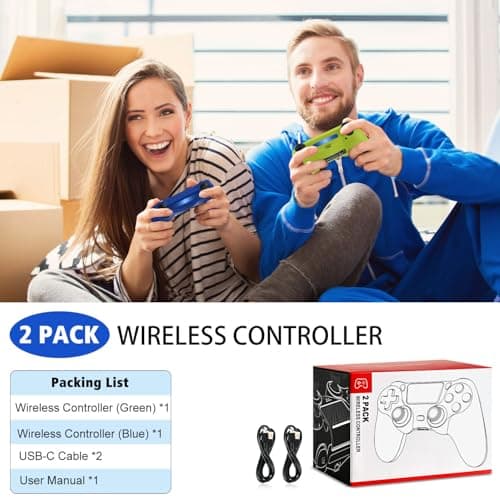 SHINXIN 2 Pack Wireless Controller Compatible with PS4/Slim/Pro/PC with Dual Vibration/3.5mm Audio/Type-C Port and 2 pcs Type-C Cable — view 5