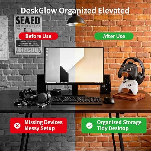 ManManLine Solid Wood Headphone Stand with Controller Holder, Space-Saving Dual Hanger & Gamepad Organizer for Desktop, Gaming Desk Accessories with Stable Base Storage — view 4