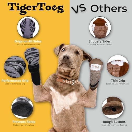 DOK TigerToes Premium Non-Slip Dog Socks for Hardwood Floors - Extra-Thick Grip that Works Even When Twisted - Prevents Licking, Slipping, and Great for Dog Paw Protection - Size Large — view 3