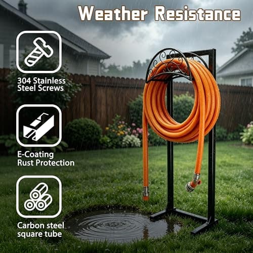SYITCUN Garden Hose Holder, Heavy Duty Stainless Steel Garden Hose Reel with Triangle Reinforcement, Supports 150 ft Hose, 45-Inch Ergonomic Water Hose Stand for Outside, Black — view 2