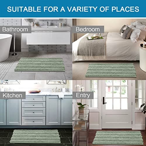H.VERSAILTEX Sage Bathroom Rugs, Bath Mat Set of 2 Extra Thick Chenille Striped Pattern Shaggy Bath Rugs for Bath Room, Non Skid Bath Mats for Bathroom Floor (32 x 20 Plus 24 x 17 - Inches) — view 5